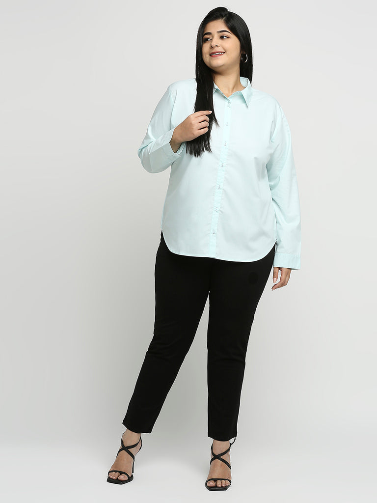 Style Quotient Women Blue Solid Plus Size Shirts-Shirts-StyleQuotient