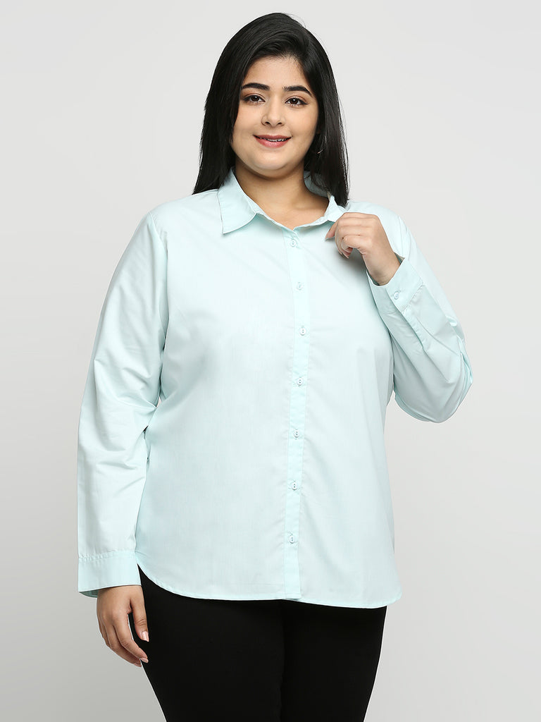 Style Quotient Women Blue Solid Plus Size Shirts-Shirts-StyleQuotient