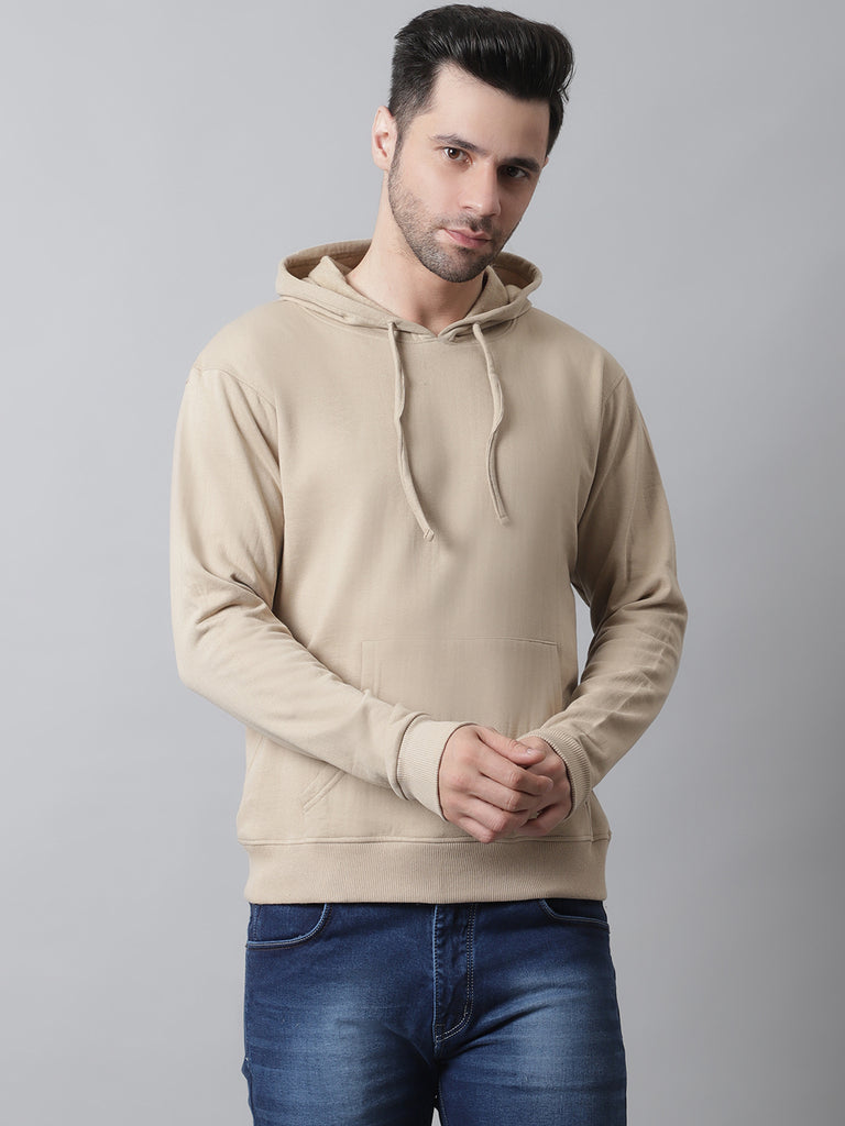 Style Quotient Men Beige Hooded Sweatshirt-Men's Sweatshirts-StyleQuotient
