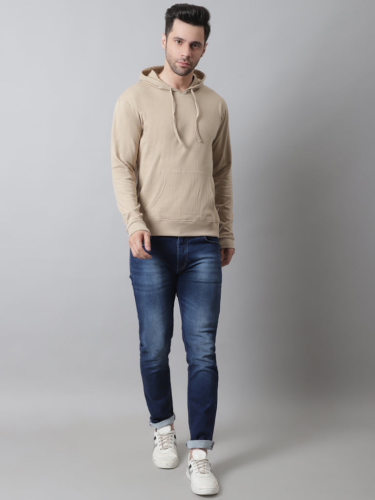 Style Quotient Men Beige Hooded Sweatshirt-Men's Sweatshirts-StyleQuotient