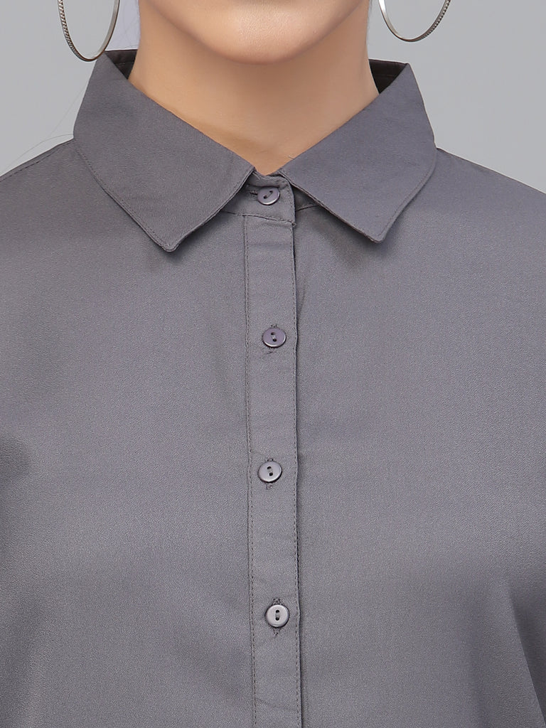 Style Quotient Women Solid Grey Polymoss Regular Formal Shirt-Shirts-StyleQuotient