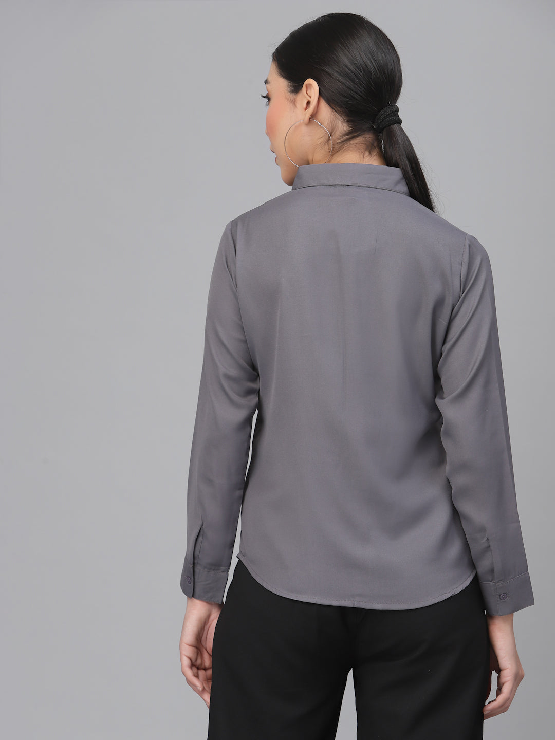 Style Quotient Women Solid Grey Polymoss Regular Formal Shirt-Shirts-StyleQuotient