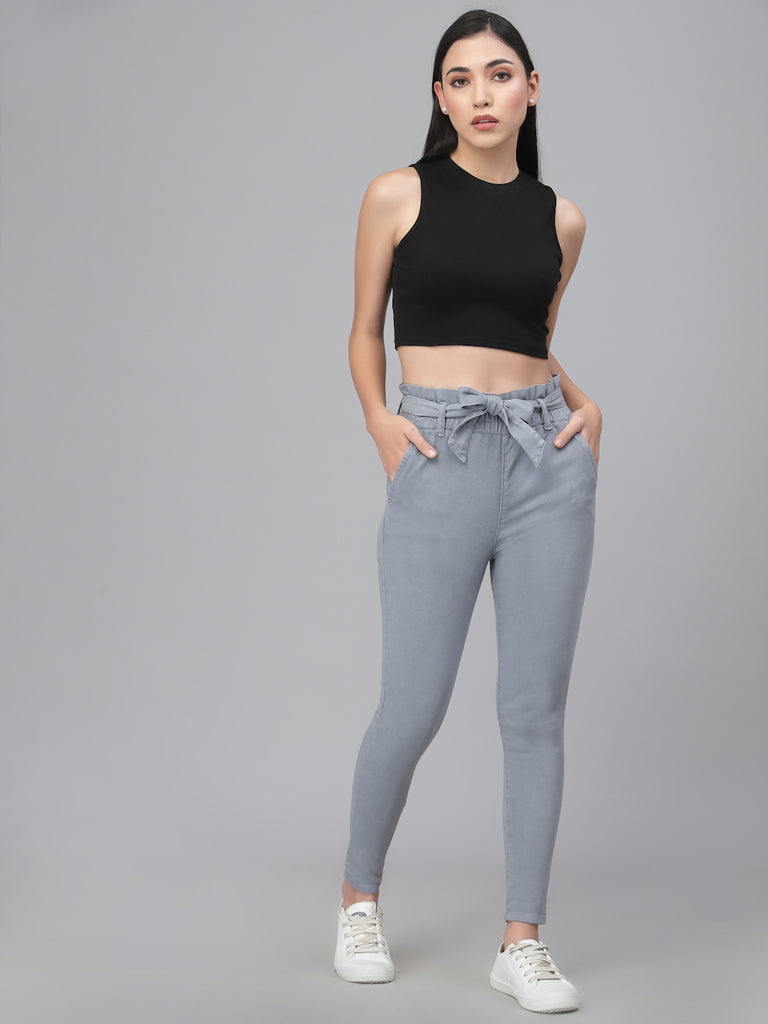 Style Quotient Women Grey Slim Fit Pleated Trousers-Trousers-StyleQuotient