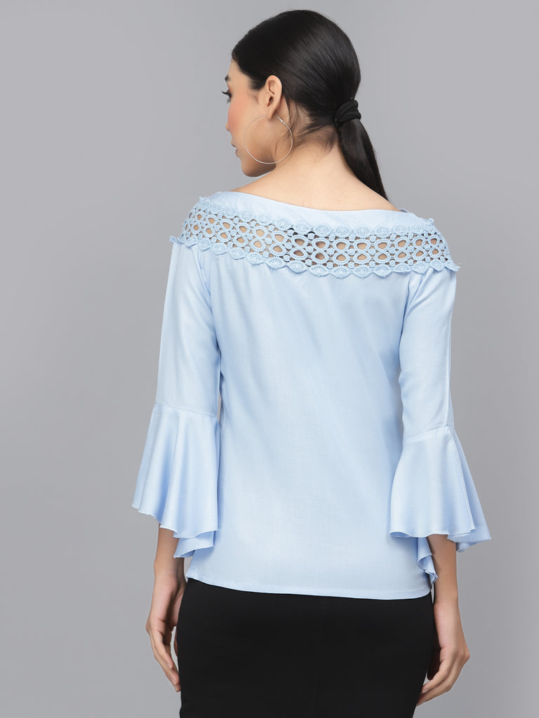 Style Quotient Women Solid Light blue viscose rayon smart casual top-Tops-StyleQuotient