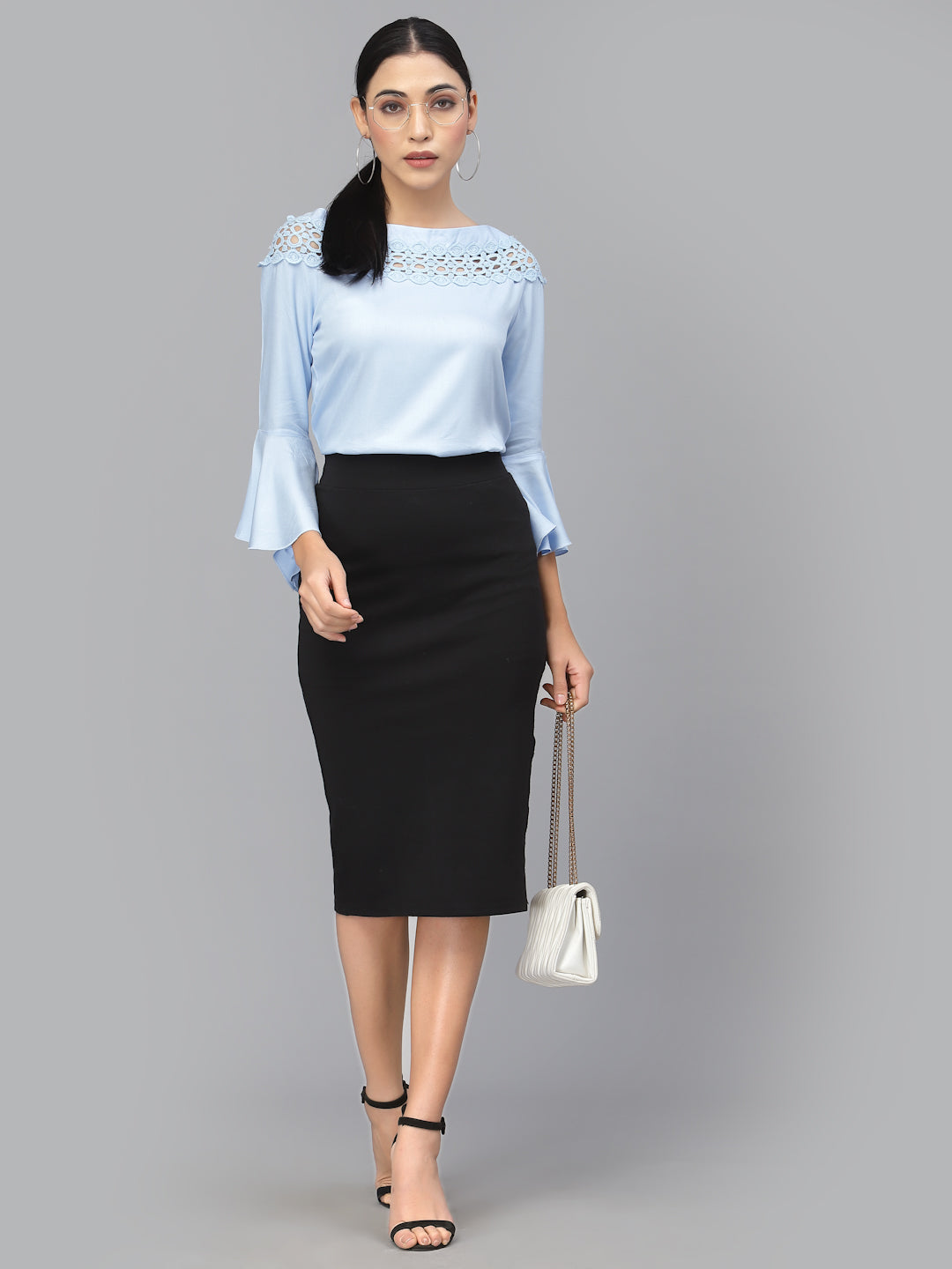 Style Quotient Women Solid Light blue viscose rayon smart casual top-Tops-StyleQuotient