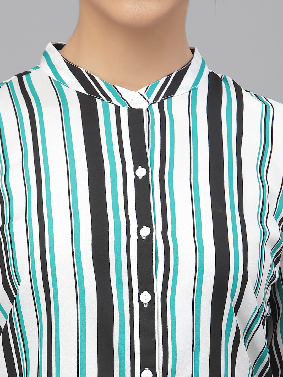 Style Quotient Women Green Smart Striped Formal Shirt-Shirts-StyleQuotient