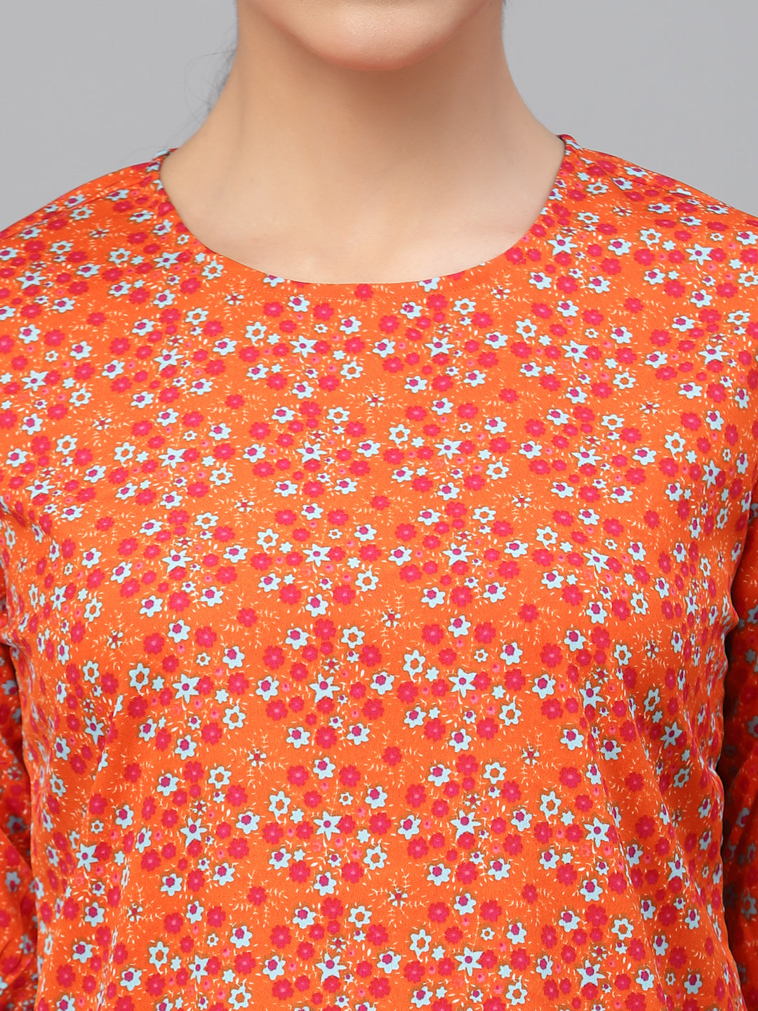 Style Quotient Women Orange and Multi Floral Printed Polyester Smart Casual Top-Tops-StyleQuotient