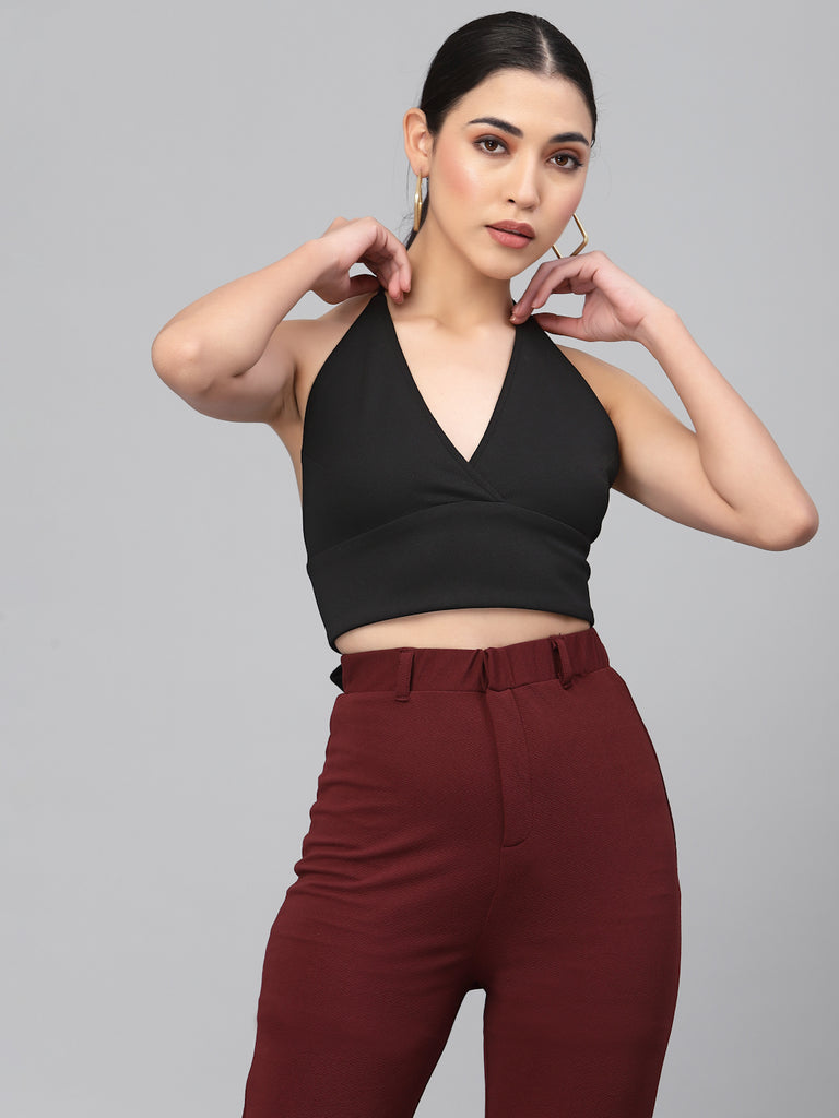 Style Quotient Women Black Halter Neck Bralette Crop Top-Tops-StyleQuotient