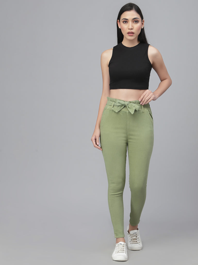 Style Quotient Women Green Slim Fit Trousers-Trousers-StyleQuotient