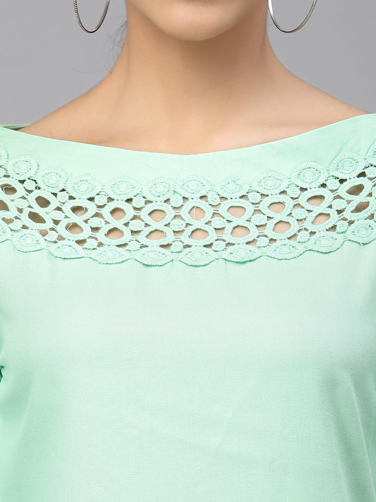 Style Quotient Women Solid Mint Green viscose rayon smart casual top-Tops-StyleQuotient