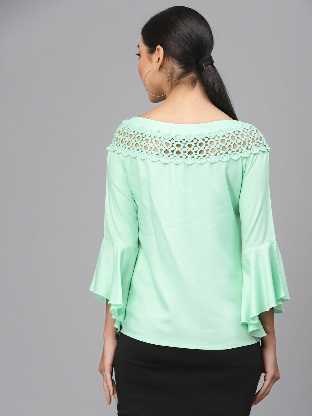 Style Quotient Women Solid Mint Green viscose rayon smart casual top-Tops-StyleQuotient