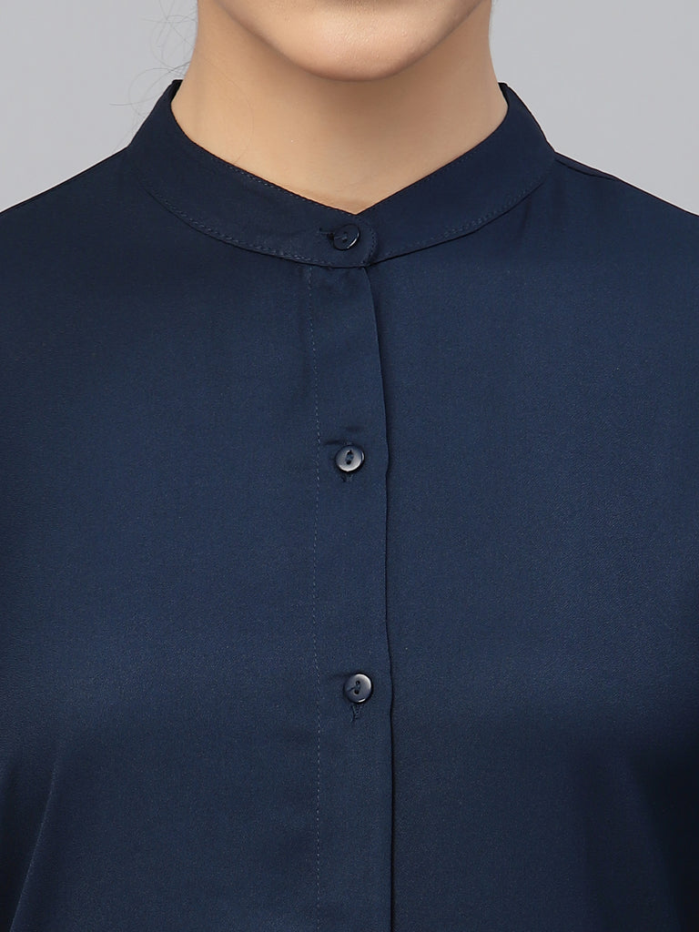 Style Quotient Women Solid Navy PolyMoss Regular Formal Shirt-Shirts-StyleQuotient