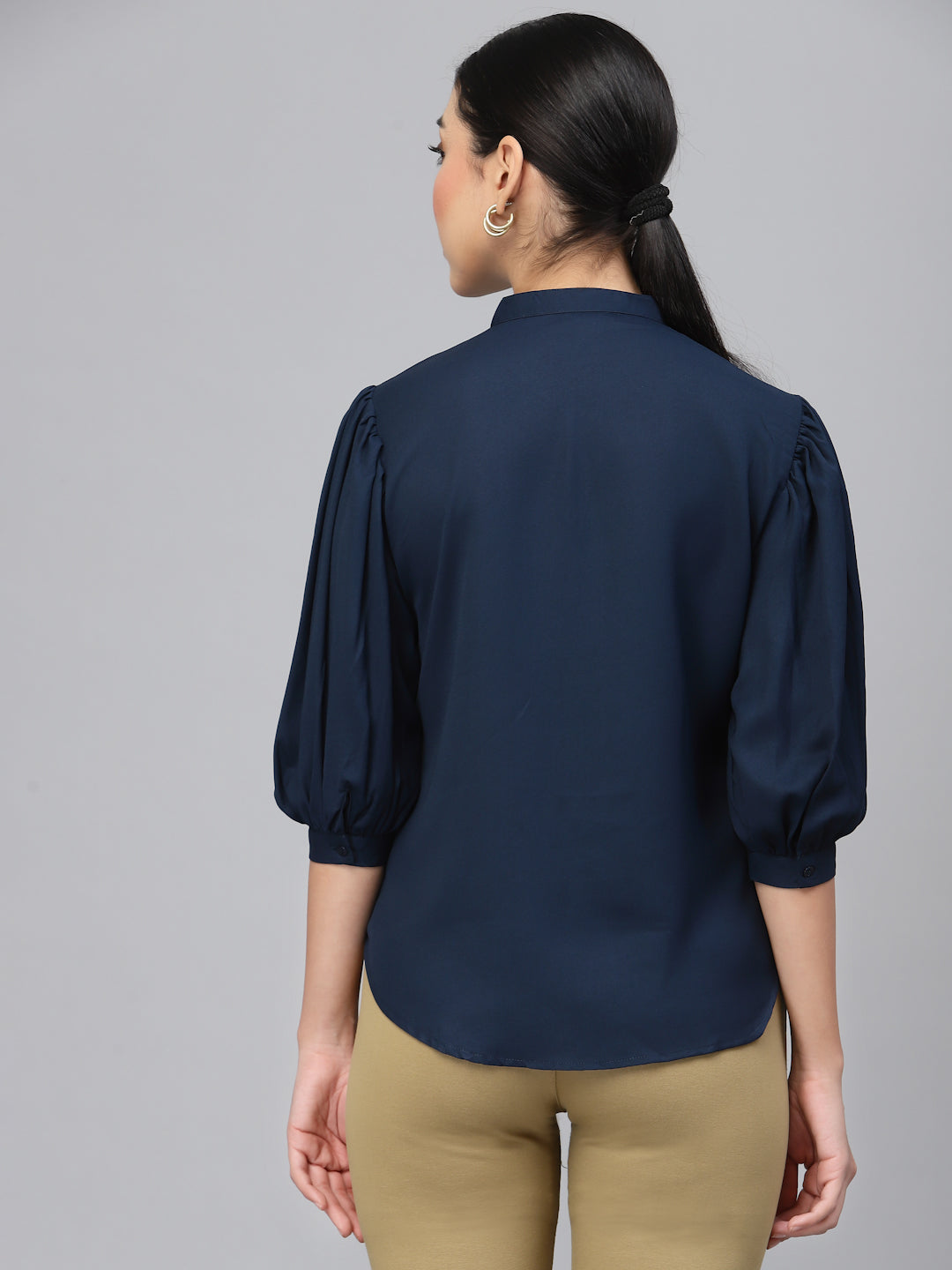 Style Quotient Women Solid Navy PolyMoss Regular Formal Shirt-Shirts-StyleQuotient