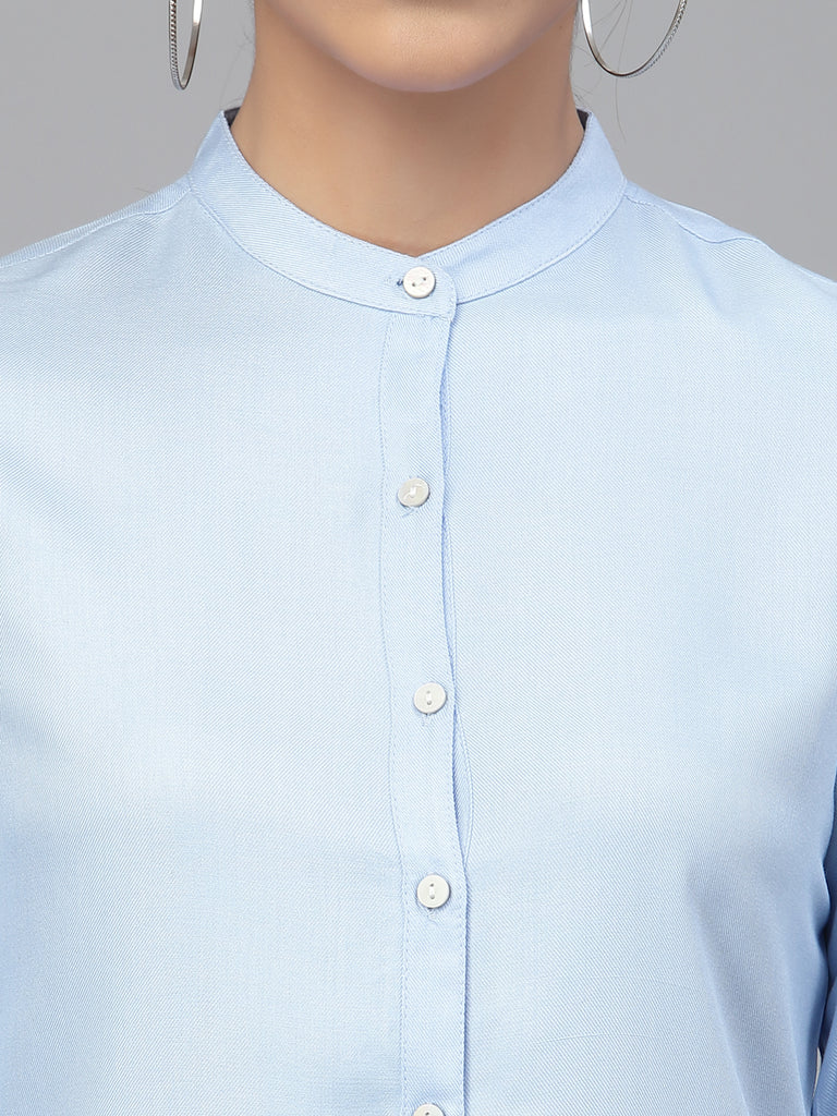 Style Quotient Women Solid Light Blue Polyester Formal Shirt-Shirts-StyleQuotient