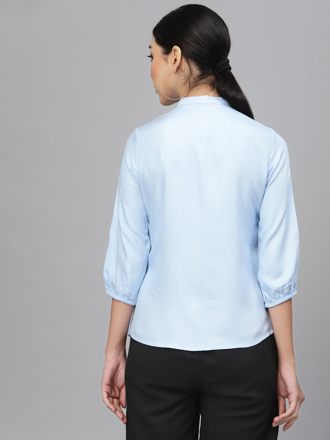 Style Quotient Women Solid Light Blue Polyester Formal Shirt-Shirts-StyleQuotient