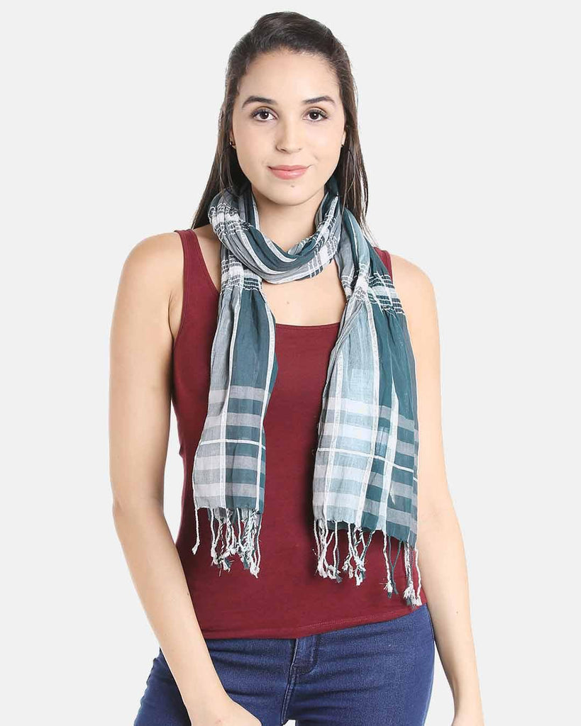 Teal Green & White Checked Stole-Stoles & Scarves-StyleQuotient