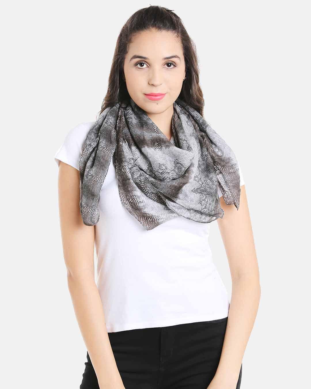 Grey Printed Stole-Stoles & Scarves-StyleQuotient