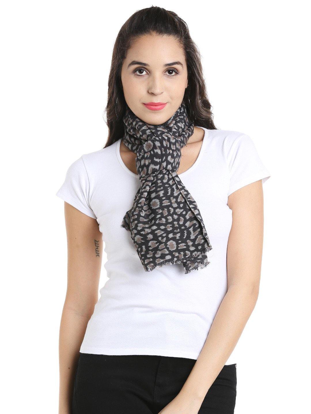 Women Black & Brown Animal Print Shawl-Shawl-StyleQuotient