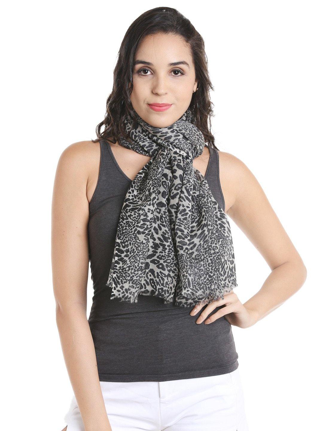 Women Grey Animal Print Shawl-Shawl-StyleQuotient