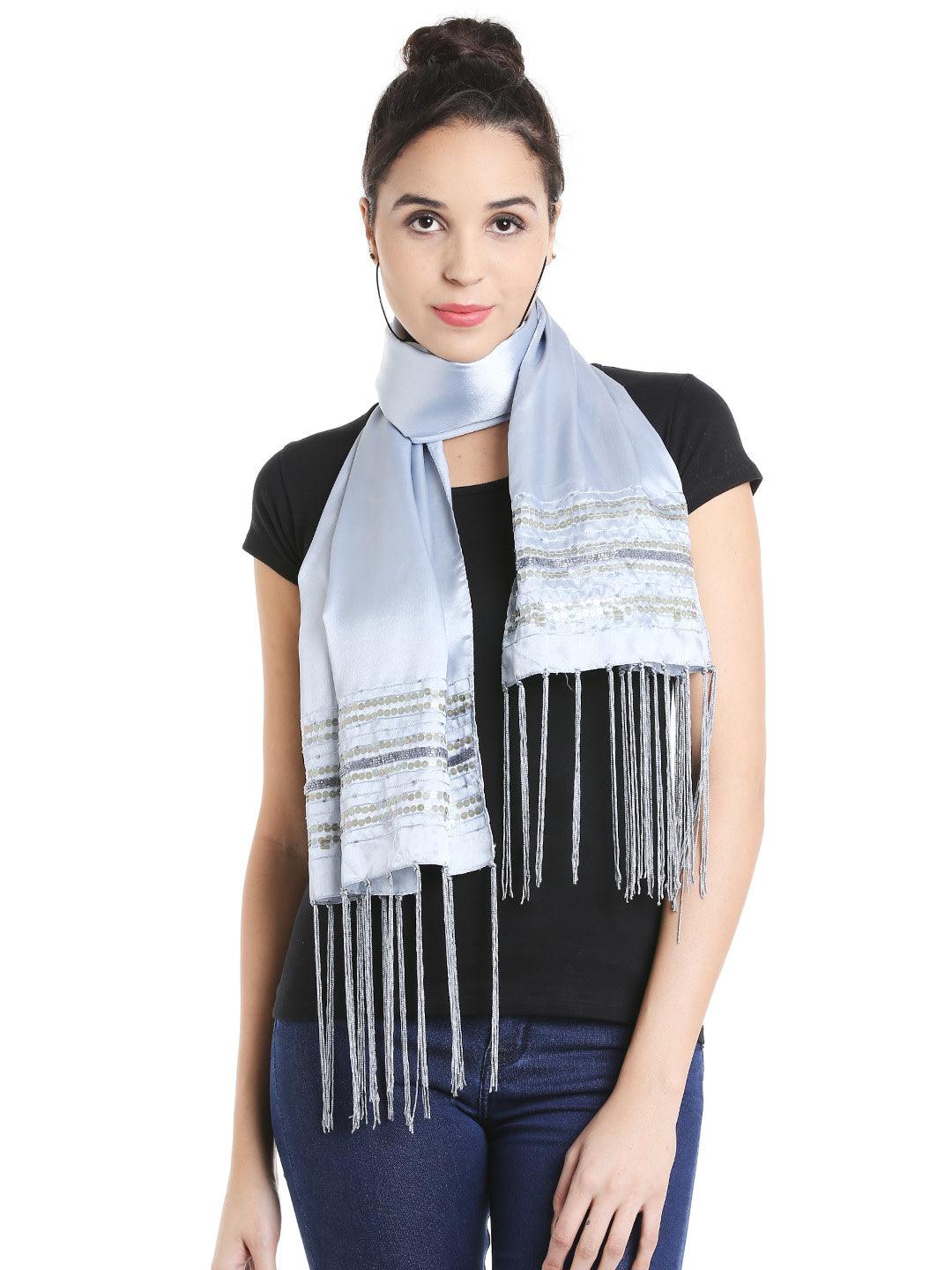 Women Blue Sequinned Stole-Stoles & Scarves-StyleQuotient