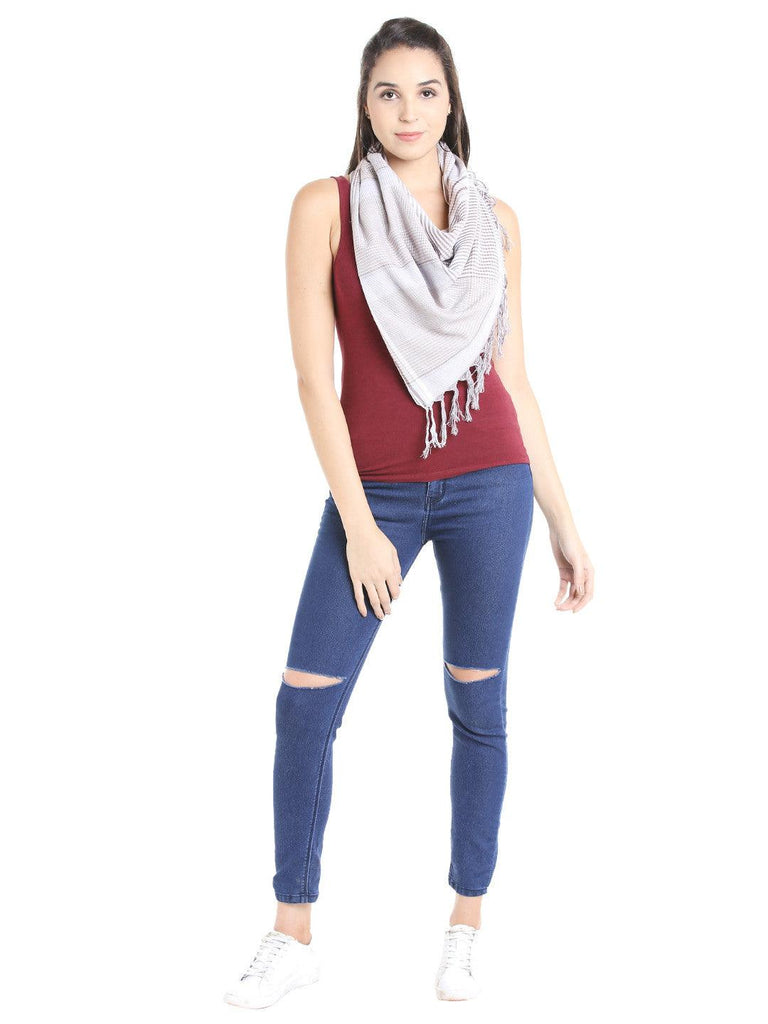 Women Beige Woven Pattern Stole-Stoles & Scarves-StyleQuotient