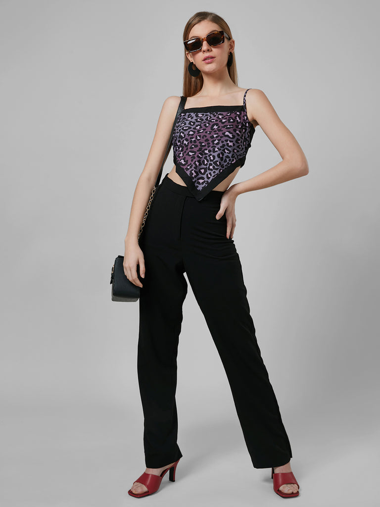 Style Quotient Women Purple And Multi Animal Printed Polyester Crop Smart Casual Handkerchief Top-Tops-StyleQuotient