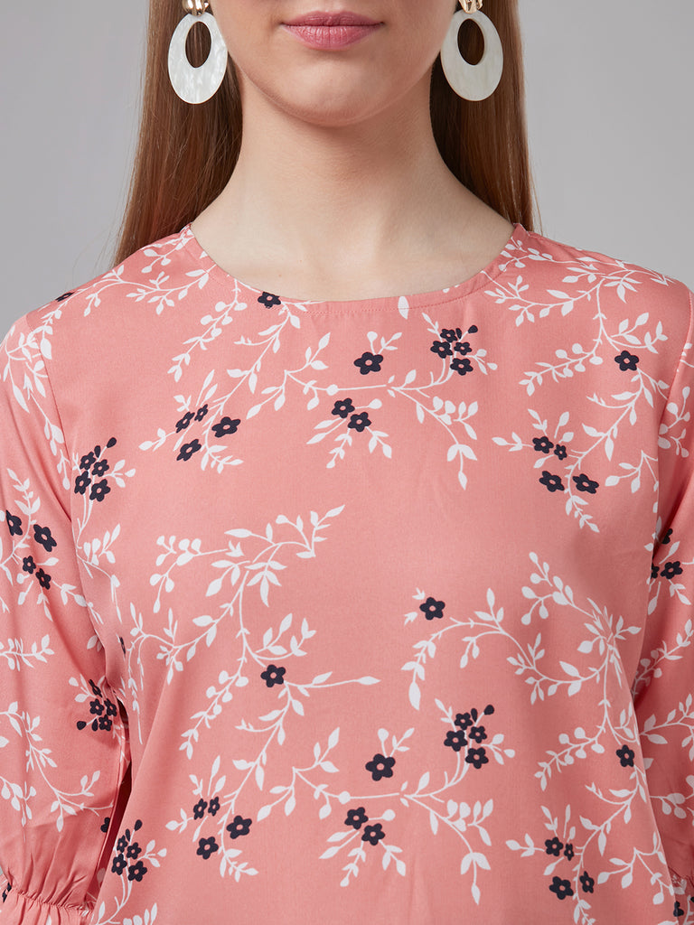 Style Quotient Women Peach and Multi Floral Printed Polyester Smart Casual Top-Tops-StyleQuotient