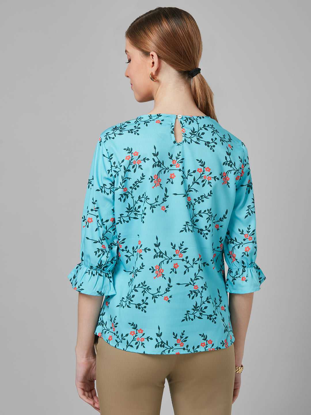 Style Quotient Women Blue and Multi Floral Printed Polyester Smart Casual Top-Tops-StyleQuotient