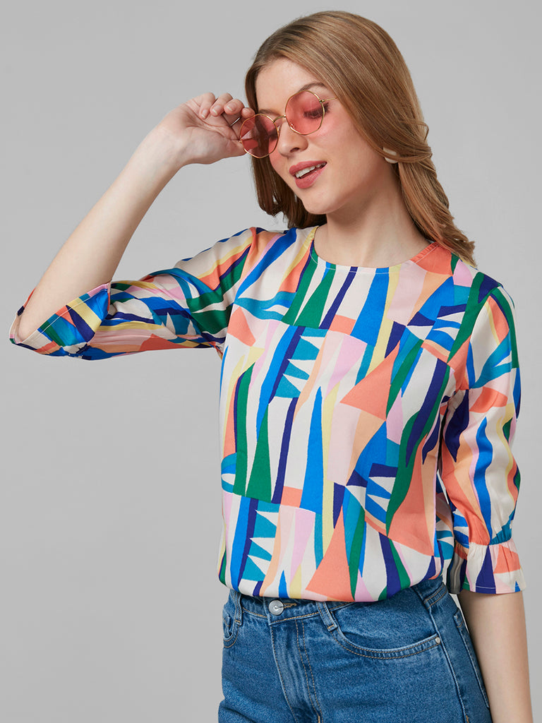 Style Quotient Women Off White Printed Tops-Tops-StyleQuotient