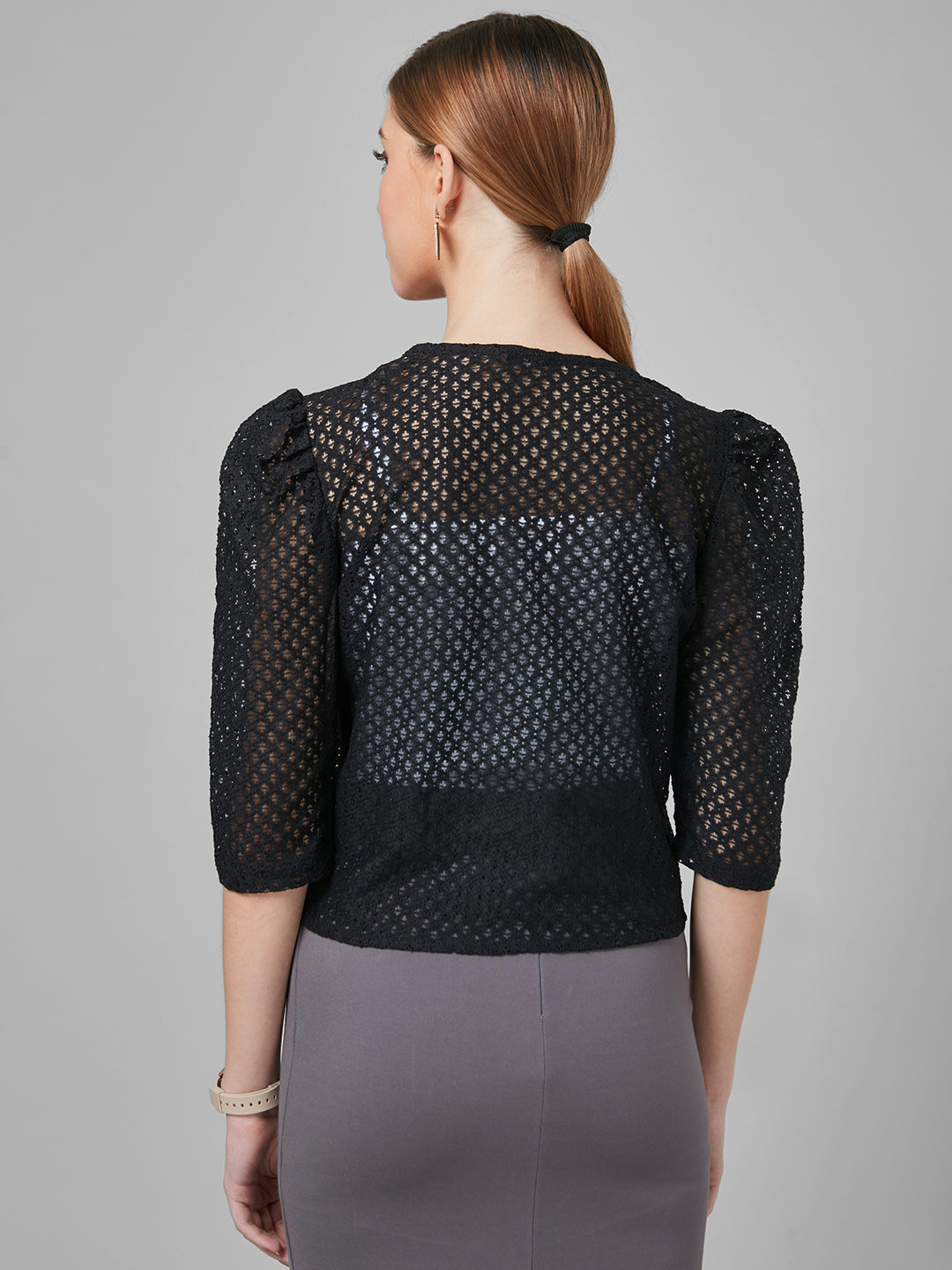 Style Quotient Women Black Self Design Shrug-Shrug-StyleQuotient