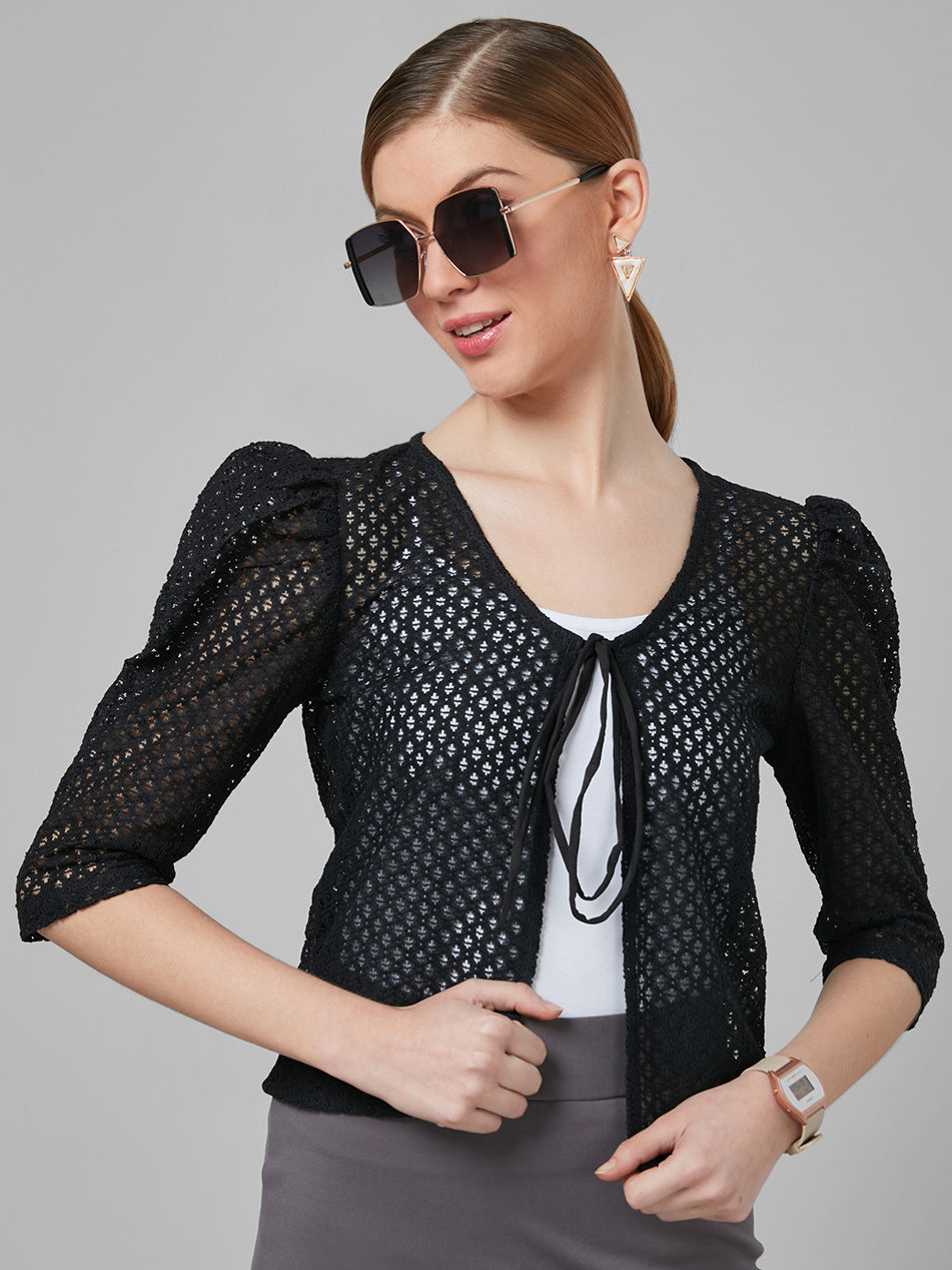 Style Quotient Women Black Self Design Shrug-Shrug-StyleQuotient