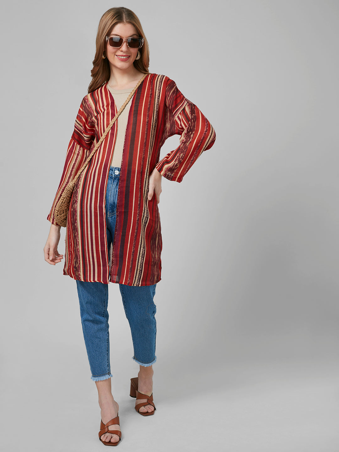 Style Quotient Women Rust Printed Shrug-Shrug-StyleQuotient