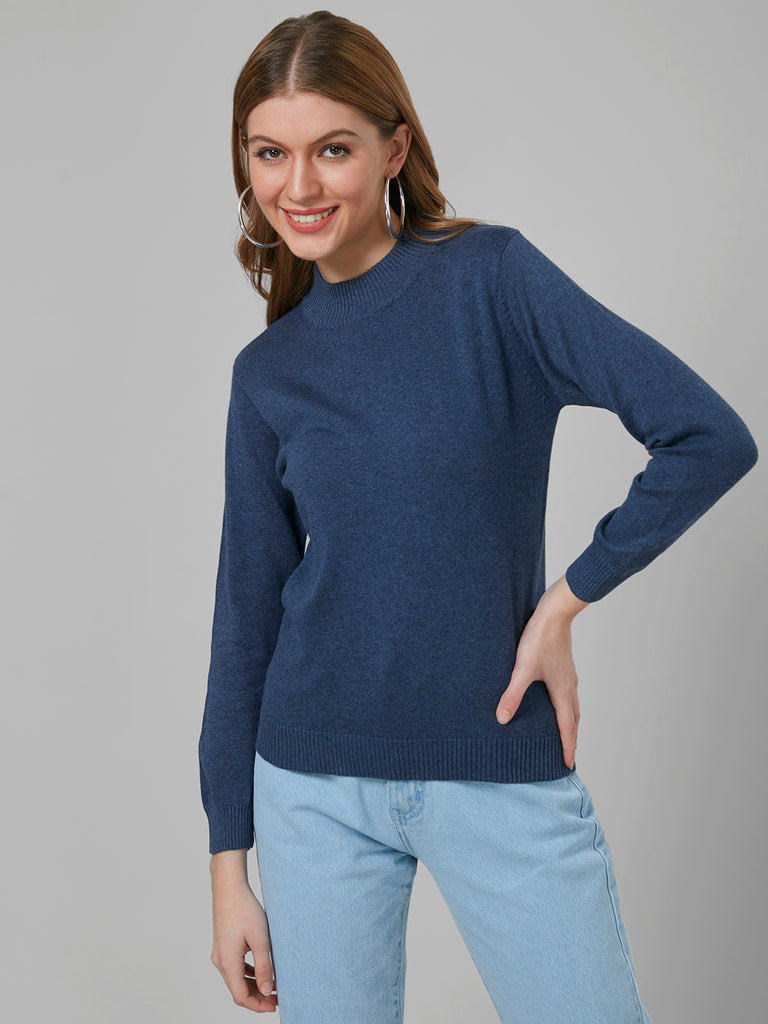 Style Quotient Women Blue Solid Sweatshirts-Sweaters-StyleQuotient