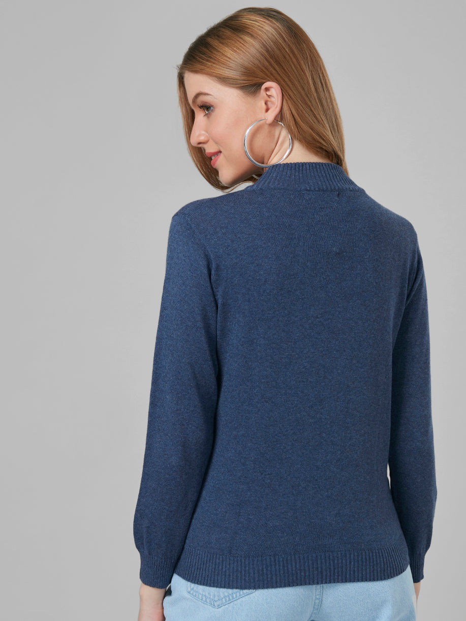 Style Quotient Women Blue Solid Sweatshirts-Sweaters-StyleQuotient