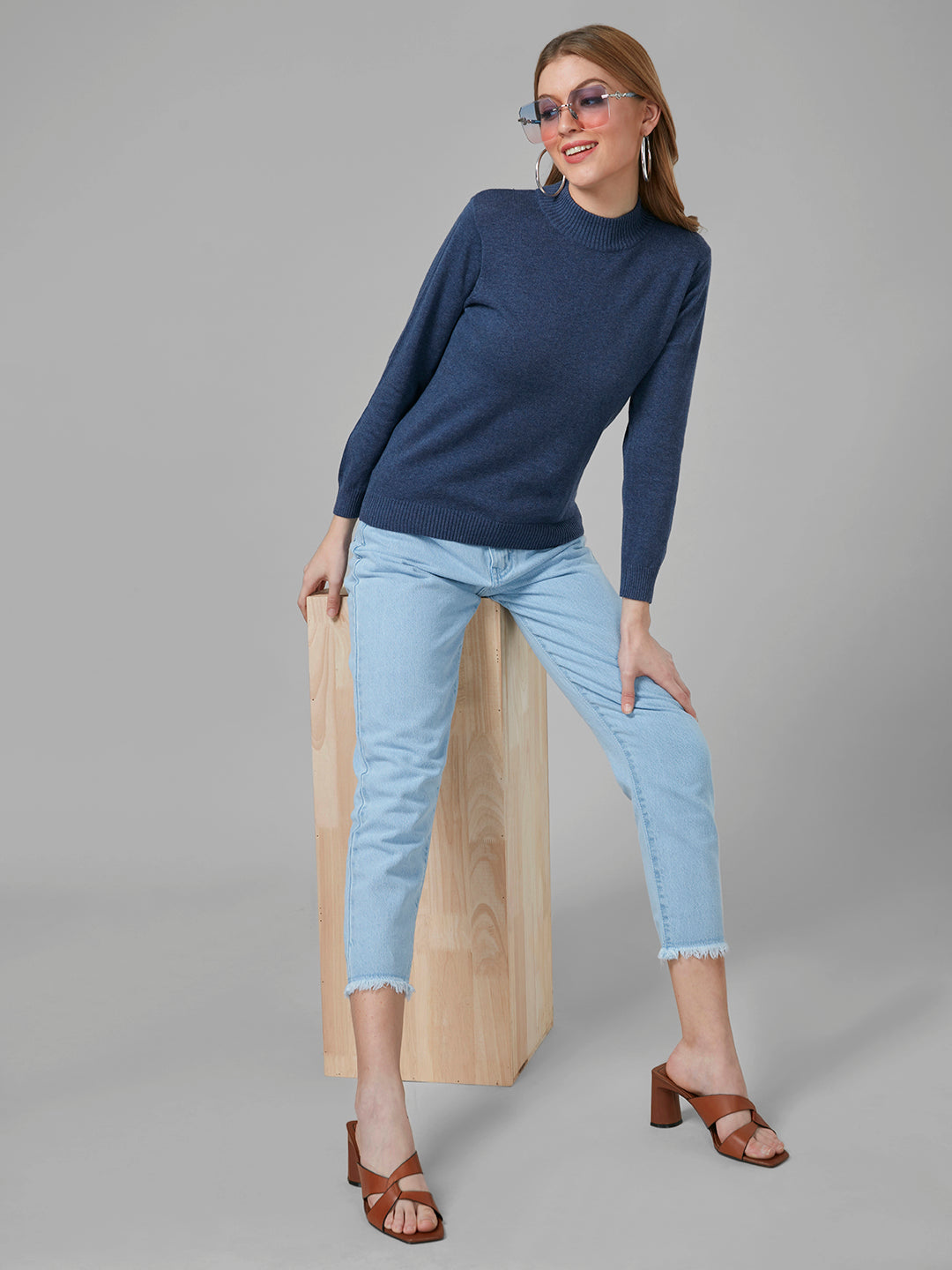 Style Quotient Women Blue Solid Sweatshirts-Sweaters-StyleQuotient