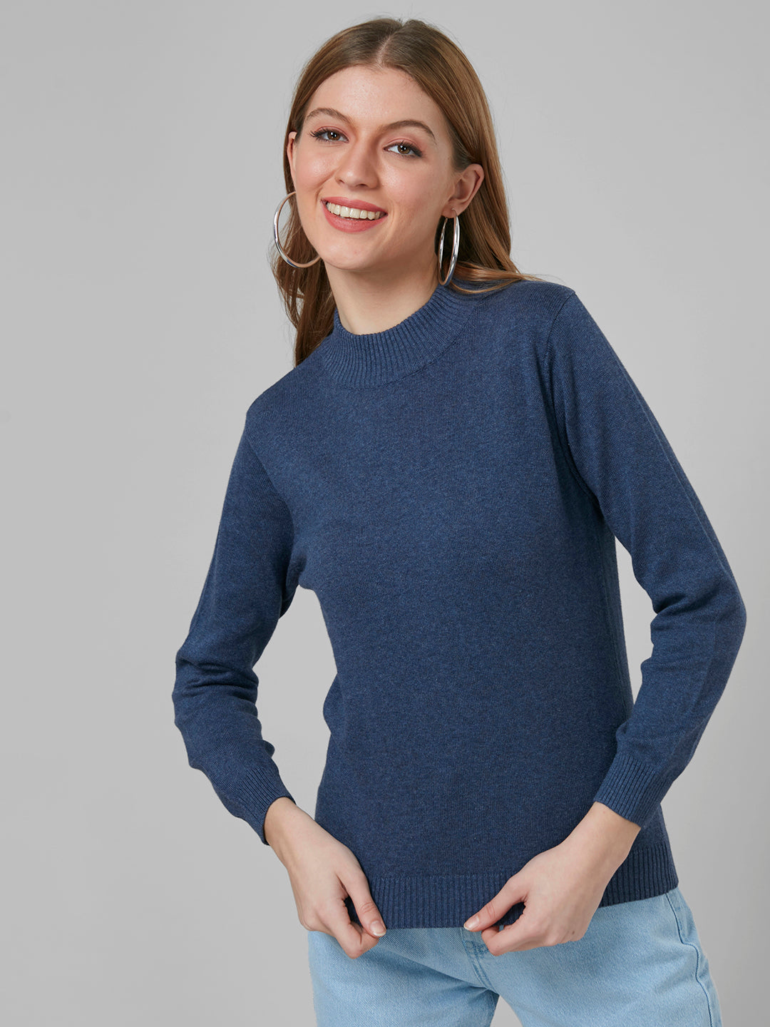 Style Quotient Women Blue Solid Sweatshirts-Sweaters-StyleQuotient