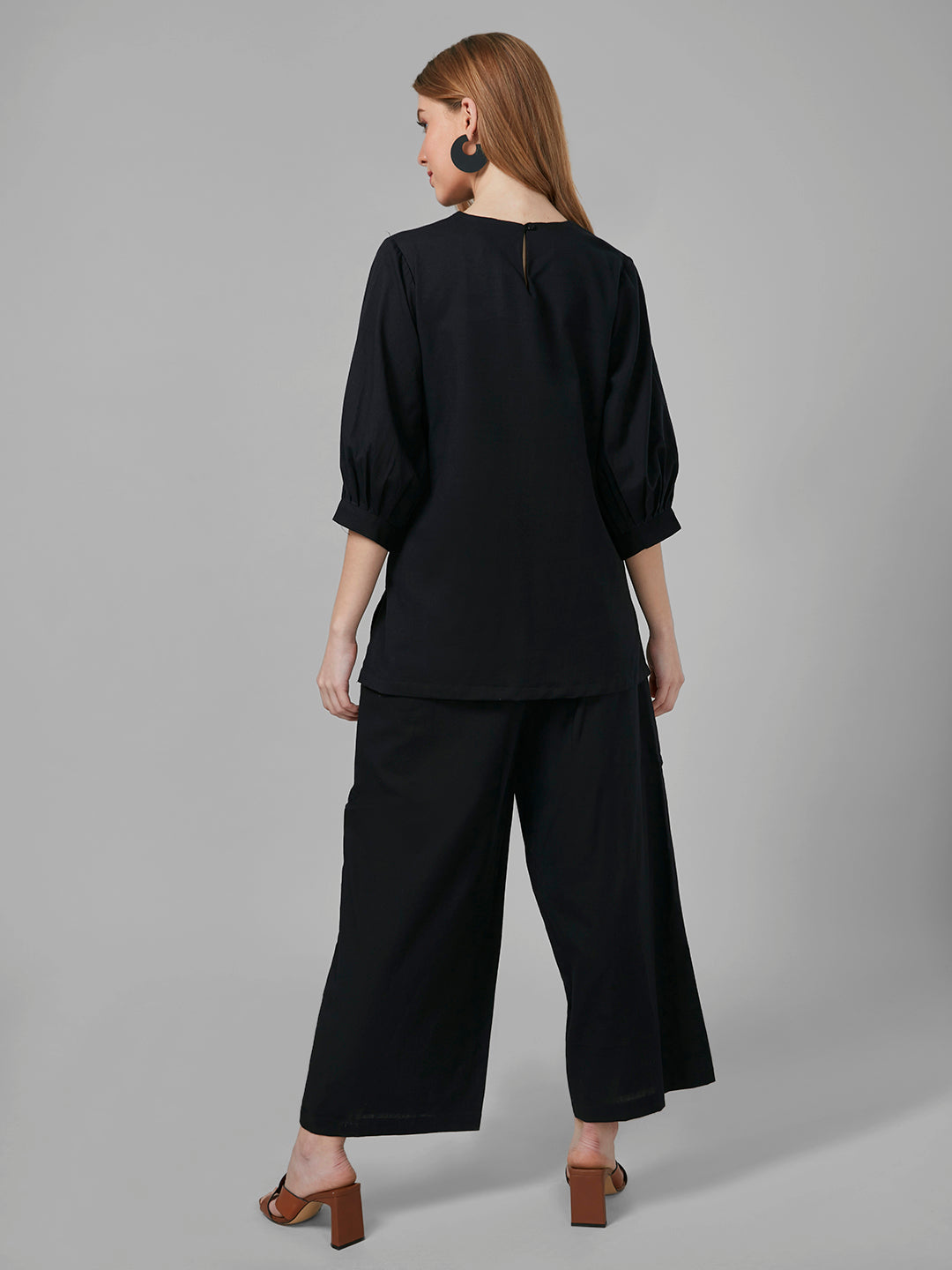 Style Quotient Women Black Solid Cotton Rich relaxed Fashionable Co-ord set-Co-Ords-StyleQuotient