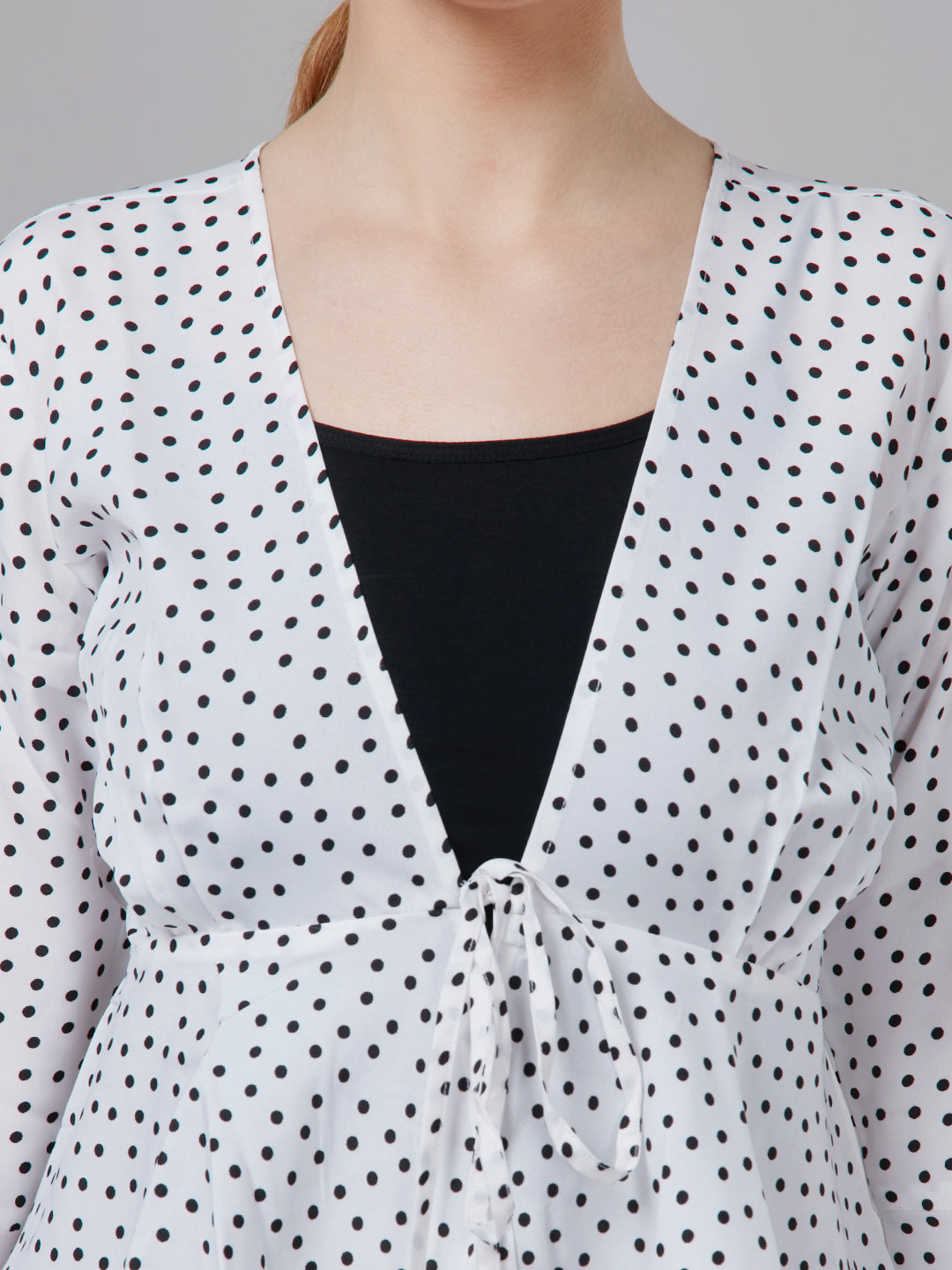 Style Quotient Women White And Black Polka Dot Polyester Peplum Smart Casual Shrug-Shrug-StyleQuotient