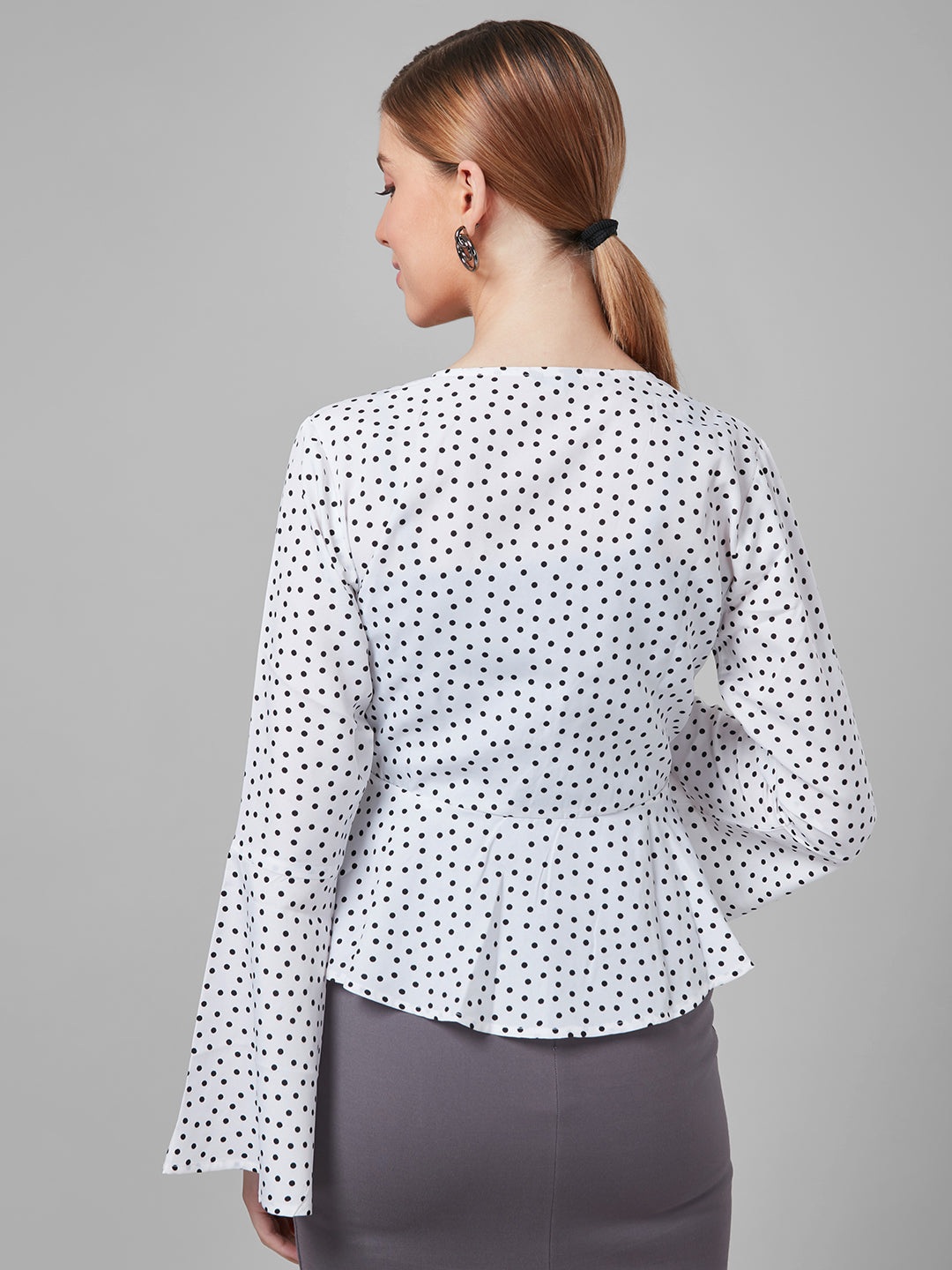 Style Quotient Women White And Black Polka Dot Polyester Peplum Smart Casual Shrug-Shrug-StyleQuotient