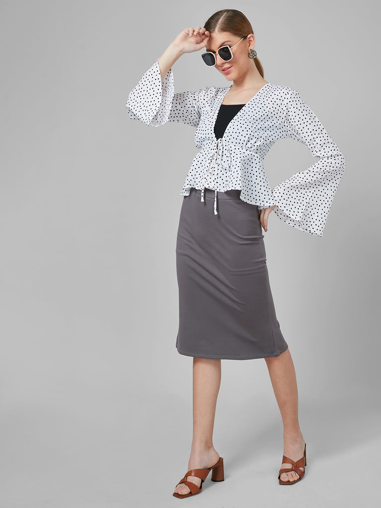 Style Quotient Women White And Black Polka Dot Polyester Peplum Smart Casual Shrug-Shrug-StyleQuotient