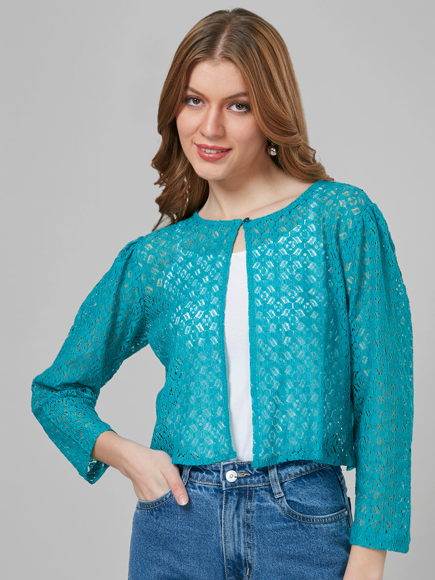 Style Quotient Women Blue Self Design Shrug-Shrug-StyleQuotient