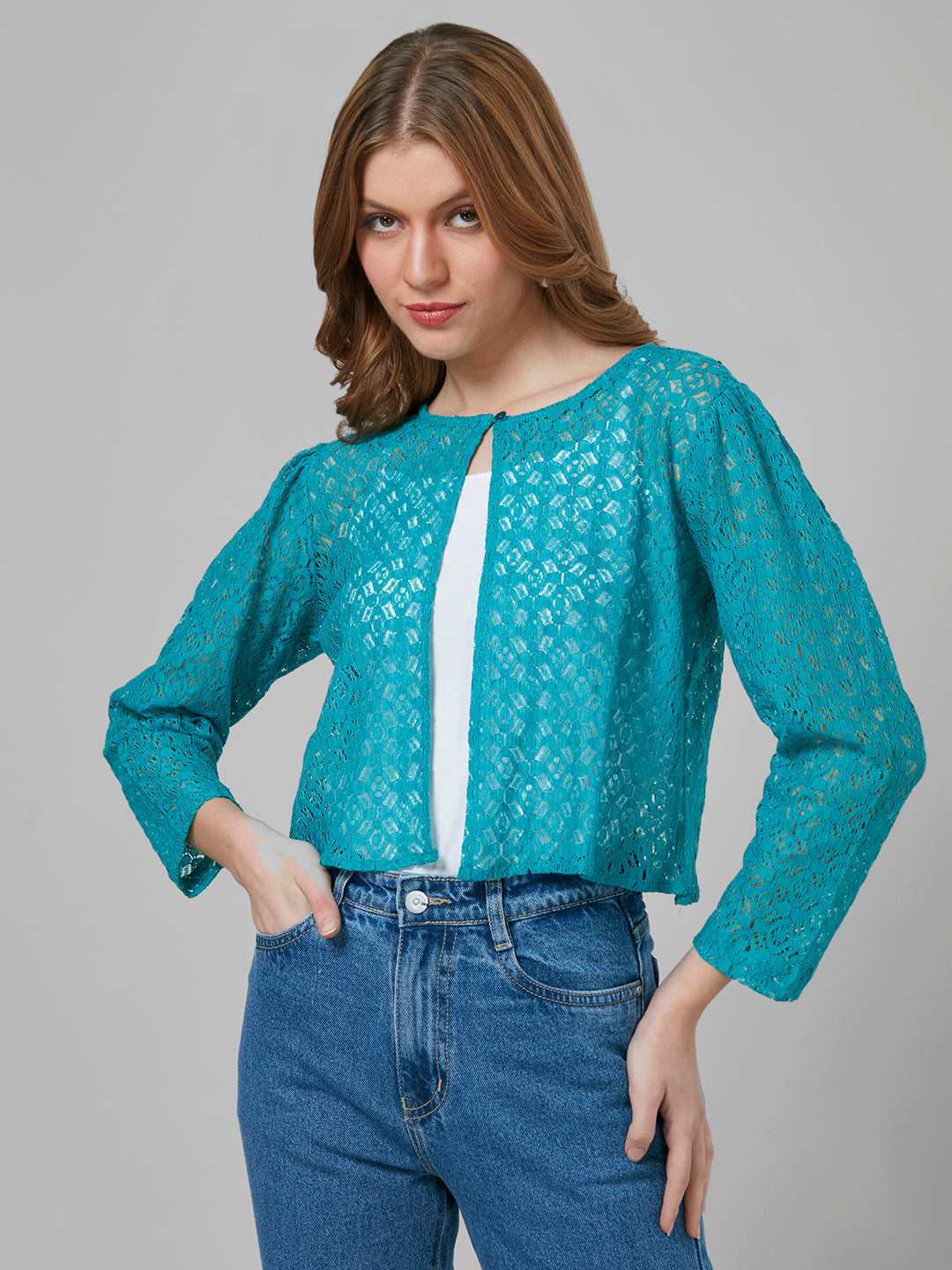 Style Quotient Women Blue Self Design Shrug-Shrug-StyleQuotient