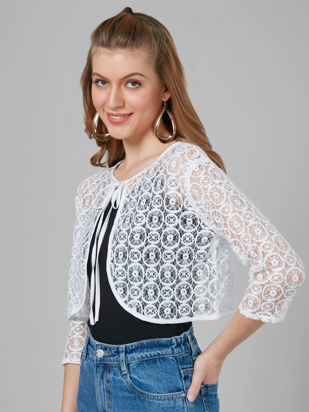 Style Quotient Women White Self Design Shrug-Shrug-StyleQuotient