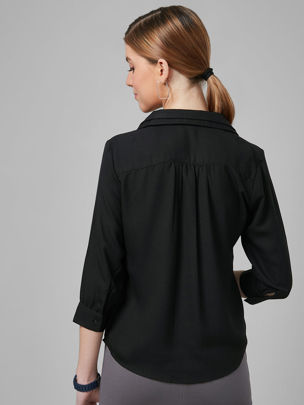 Style Quotient Women Black Solid Shirts-Shirts-StyleQuotient