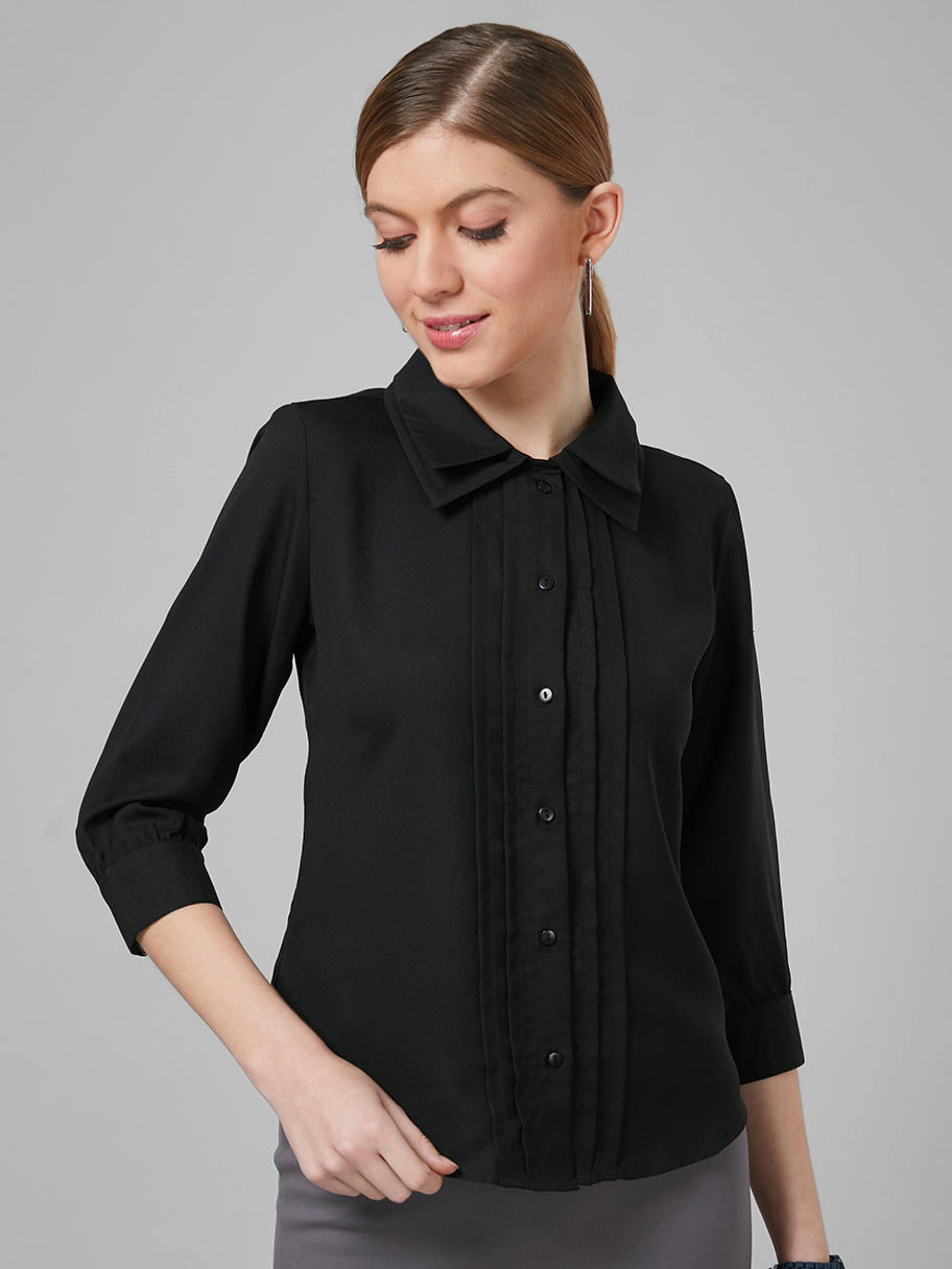 Style Quotient Women Black Solid Shirts-Shirts-StyleQuotient