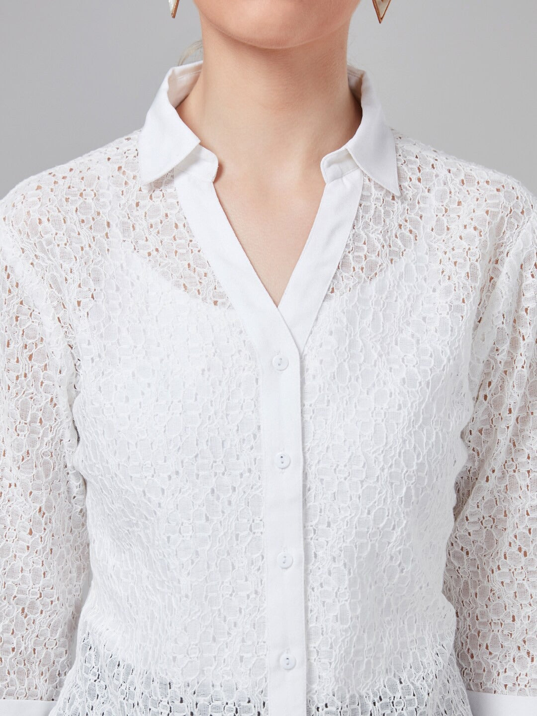 Style Quotient Women White Self Design Cotton Regular Smart Casual Shirt-Shirts-StyleQuotient