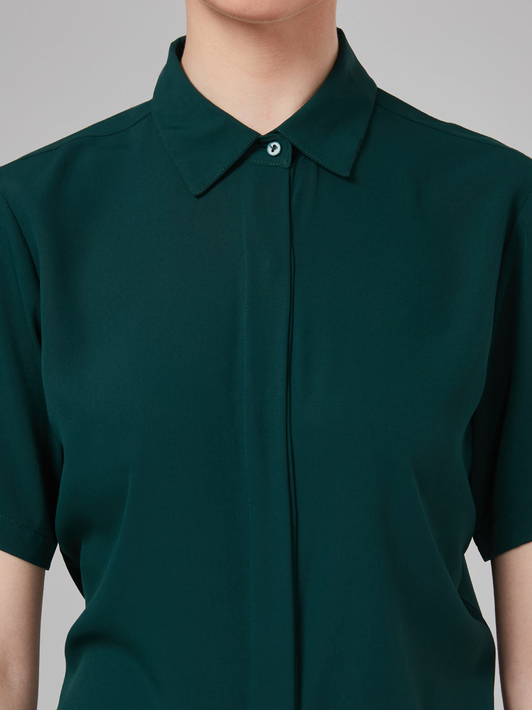 Style Quotient Women Dark Green Solid Polyester Regular Formal Shirt-Shirts-StyleQuotient