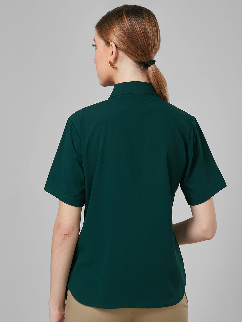 Style Quotient Women Dark Green Solid Polyester Regular Formal Shirt-Shirts-StyleQuotient