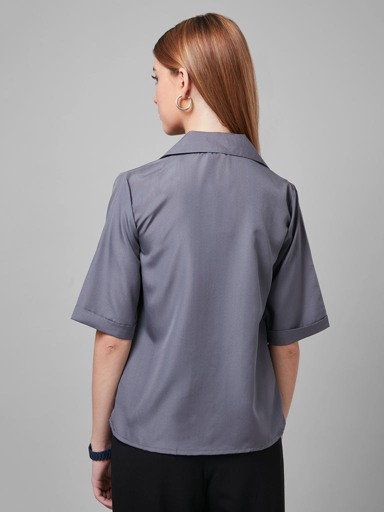 Style Quotient Women Grey Solid Shirts-Shirts-StyleQuotient