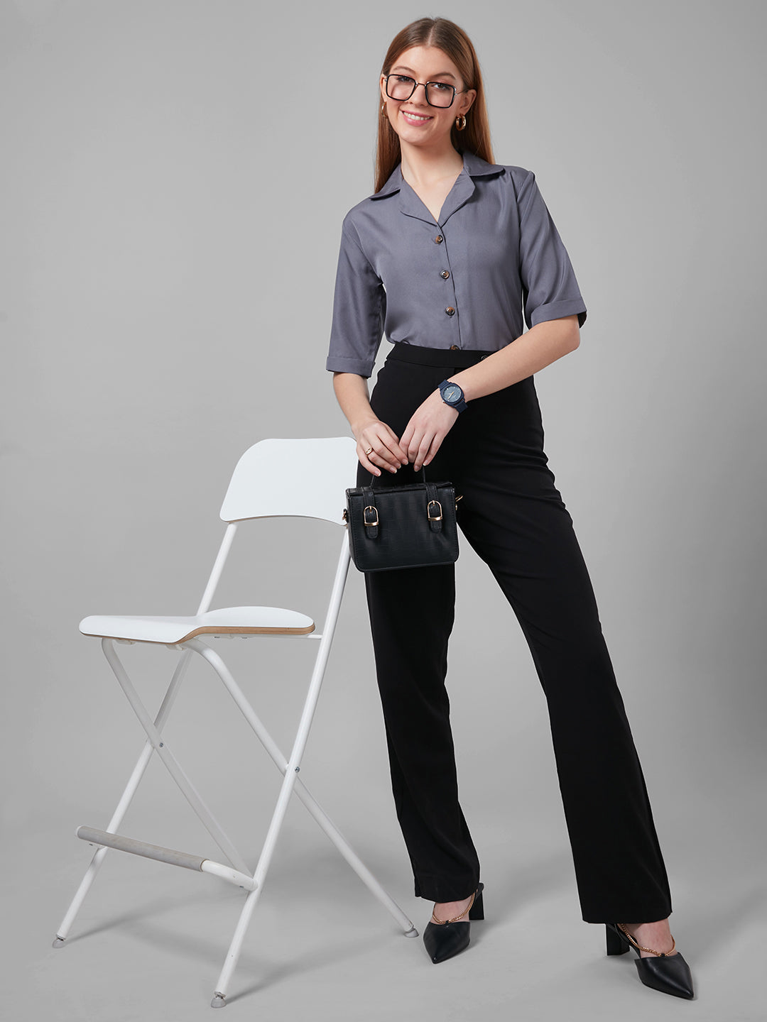 Style Quotient Women Grey Solid Shirts-Shirts-StyleQuotient